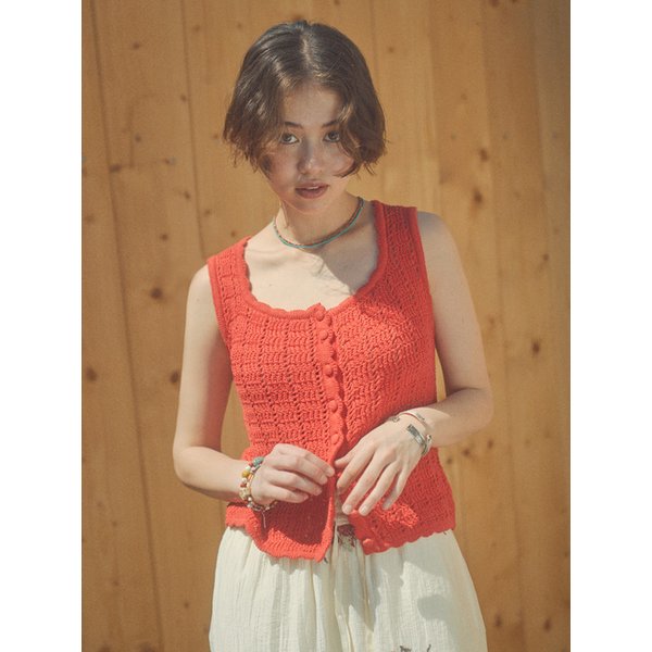 Lacy Crochet Sleeveless[3 COLOR]