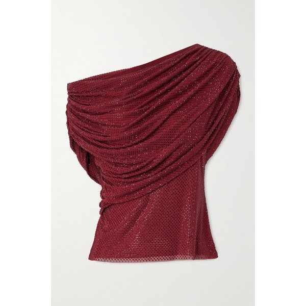 오프숄더 드레이프 크리스탈 장식 메쉬 탑 46376663162953081