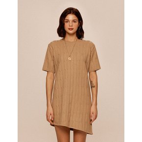 Beige Unbalanced Cable Knit Dress