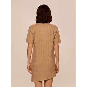 Beige Unbalanced Cable Knit Dress