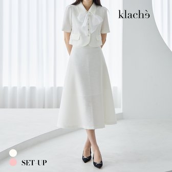 KLACHE 클라셰 [국내생산]다이아트위드반팔자켓+스커트+스카프SET_B4M0550