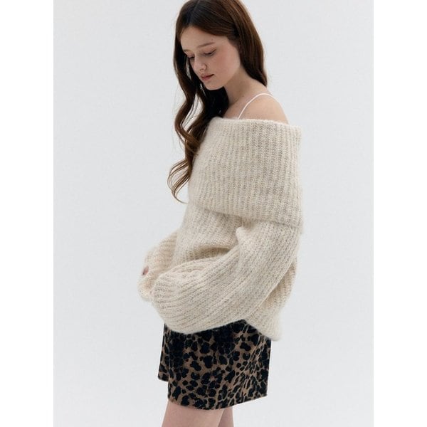 mohair off shoulder knit_beige