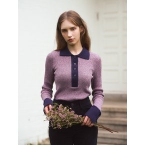 COLOR BLOCK LONG SLEEVED POLO KNIT_PURPLE