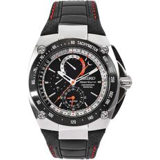 미국 세이코 시계 Seiko Mens SPC047P2 Sportura 블랙 레더 스트랩 크로노그래프 Dial 워치 1680