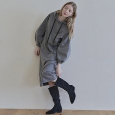 Volume Sleeve Long Hooded Dress - CHARCOAL (기모)