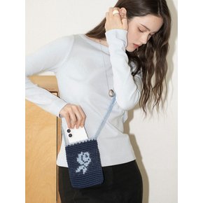 Rose Handmade Crochet Phone Bag Mini Cross Bag _ Navy