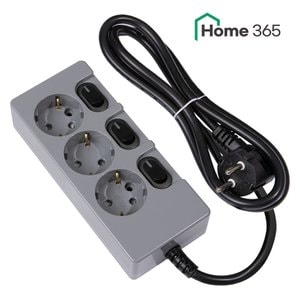 Home365 홈365 국산 개별멀티탭 3구 1.5m 그레이 블랙 / 16A 콘센트 멀티콘센트
