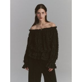 Feather Off Shoulder Blouse Black