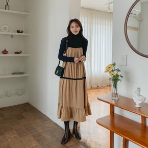 여자 코르셋 FW 잔주름 편한 티어드 세무 롱원피스