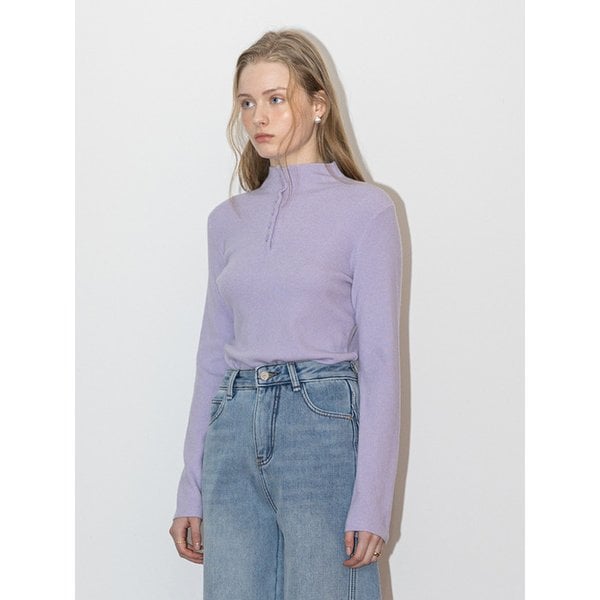 DD_High-neck button knit long-sleeves top_PURPLE