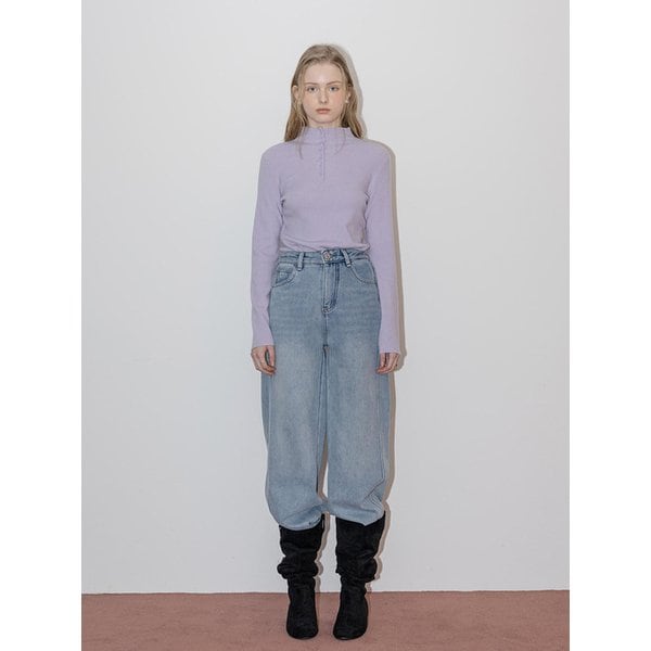DD_High-neck button knit long-sleeves top_PURPLE