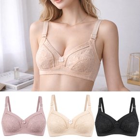 노와이어 자수 브래지어 홑겹 편한브라 통기성 메쉬 빅사이즈브라