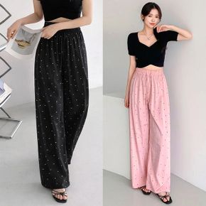 모어 스몰도트 와이드팬츠 3color 여성 밴딩팬츠 땡땡이 패턴 루즈핏 데일리 바지_P419046311