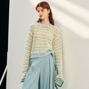 OZ Jacquard wool flare sleeve knitted sweater