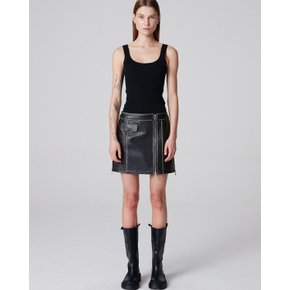 European Lambskin Sanding short skirt_Black