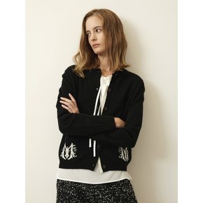 Jacquard Point Knit Cardigan Black