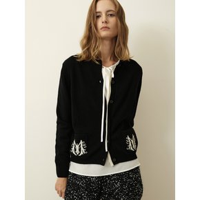 Jacquard Point Knit Cardigan Black