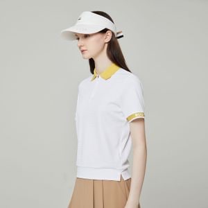 BOSS [BOSS GOLF] 여성 골프 카라 배색 쿼터 집업 반팔 폴로 셔츠 화이트(BIMTW221301)
