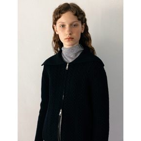 Wool Cable Collar Zipup Cardigan  Black (WE395AC395)