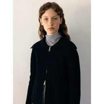 코텔로 Wool Cable Collar Zipup Cardigan  Black (WE395AC395)