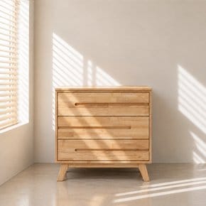 슬로우 E0등급 고무나무 원목서랍장 800 3단