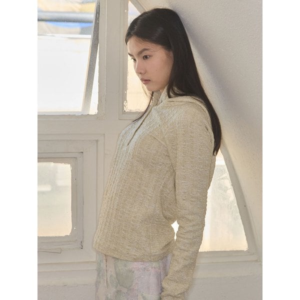 Cable textured pullover hoodie - Green