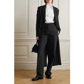 Elia Wool And Silk-blend Piqué Straight-leg Pants 블랙