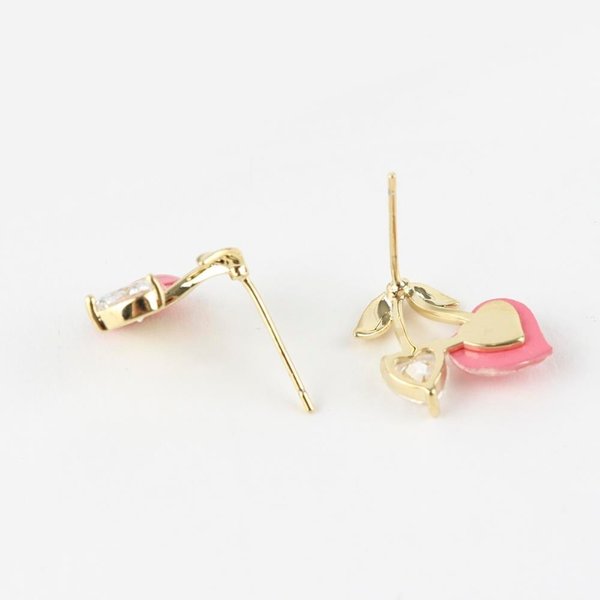 [옷자락] 여자 실버 925 체리 하트 핑크 큐빅 참 귀걸이