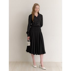 Organza Pleated Flare Long-Skirt / Black(3color)