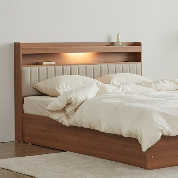 [숨결]하이브 가죽헤드 LED조명 침대 SS (포켓매트)