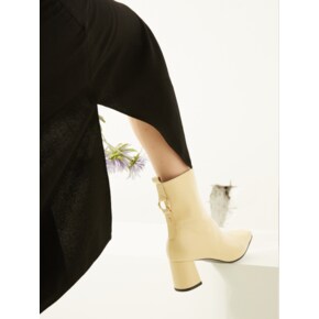 Ring Point Block Hill Ankle Boots - MD1088b Butter Beige