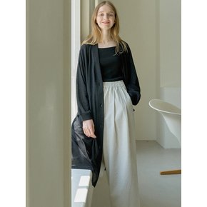 Linen Long Knit Cardigan - BLACK