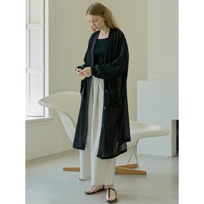 Linen Long Knit Cardigan - BLACK