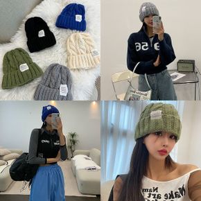 컬러패치비니 캐쥬얼 무지 니트 여성모자 뜨개 데일리_P347381094