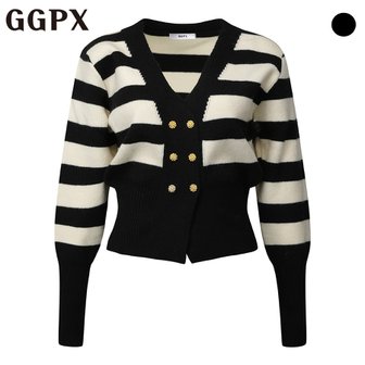 GGPX 더블 골드 버튼 라인 니트 가디건 (GP1KG028F)