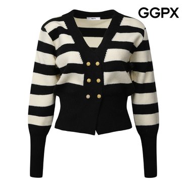 GGPX 더블 골드 버튼 라인 니트 가디건 (GP1KG028F)
