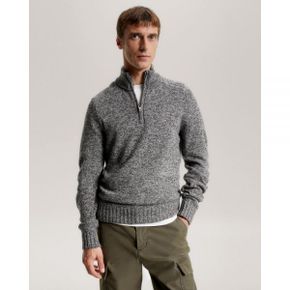 5022002 Tommy Hilfiger Merino Wool Mock Turtleneck Jumper - Grey Mouline