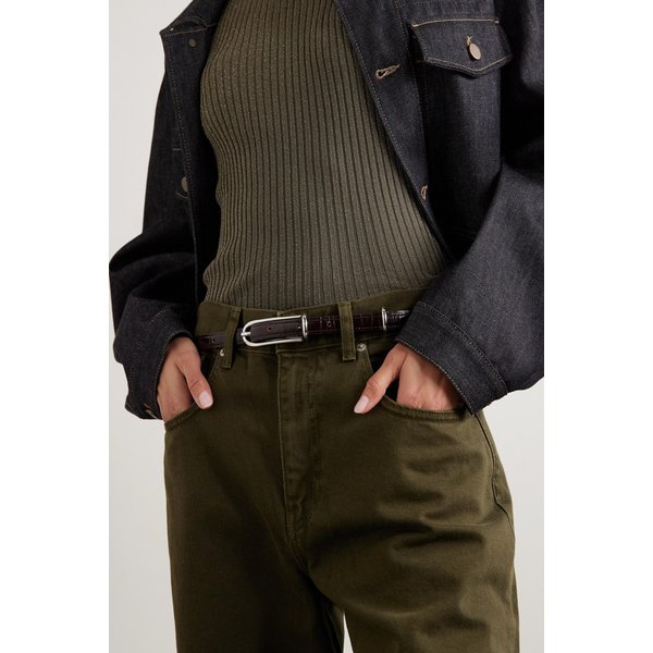 리프너 다크 브라운 크로크 가죽 벨트 46376663162959402