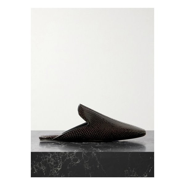 스네이크 이펙트 가죽 뮬 다크 브라운 46376663162872462