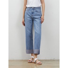 DENIM ROLL UP STRAIGHT PANTS BLUE