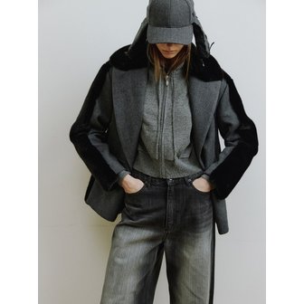 몰리올리 CHAD Woven Mix Faux Fur Blazer [Black]