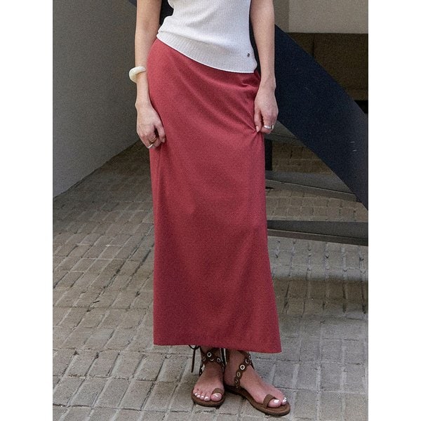 릴리프 슬릿 롱스커트(베리레드)