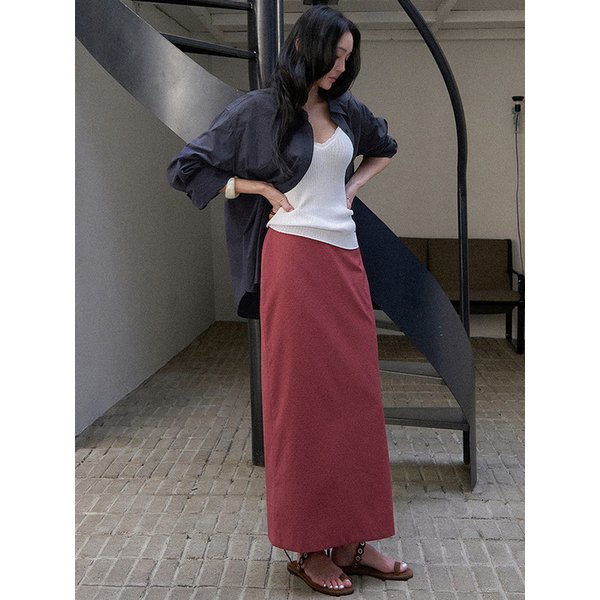 릴리프 슬릿 롱스커트(베리레드)