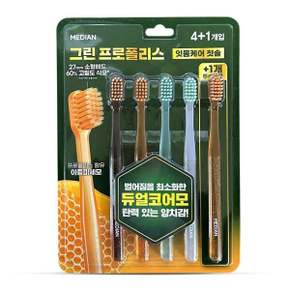 메디안 그린 프로폴리스 잇몸 탄력모 이중 미세모 칫솔 5개입 이중미세모 잇몸케어 프라그제거