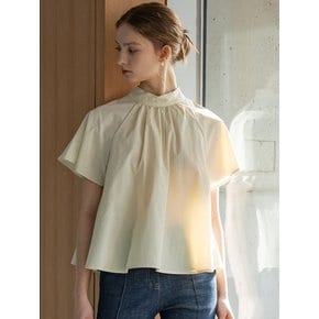 SEERSUCER HALF NECK SHIRRING  BLOUSE