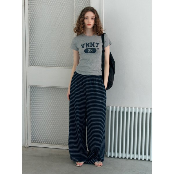 Stripe banding pants_navy