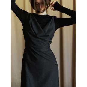 Wool Draped Dress_Charcoal Gray