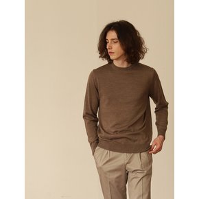 Wool soft round neck knit (Brown)