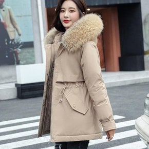 여자 후드퍼 털뽀송 하프야상 겨울 허리조절 점퍼