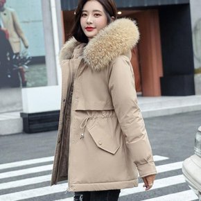여자 후드퍼 털뽀송 하프야상 겨울 허리조절 점퍼